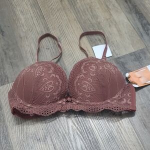 NEW Rene Rofe Size 34B Brown Lacey Lightly Padded demi Bra